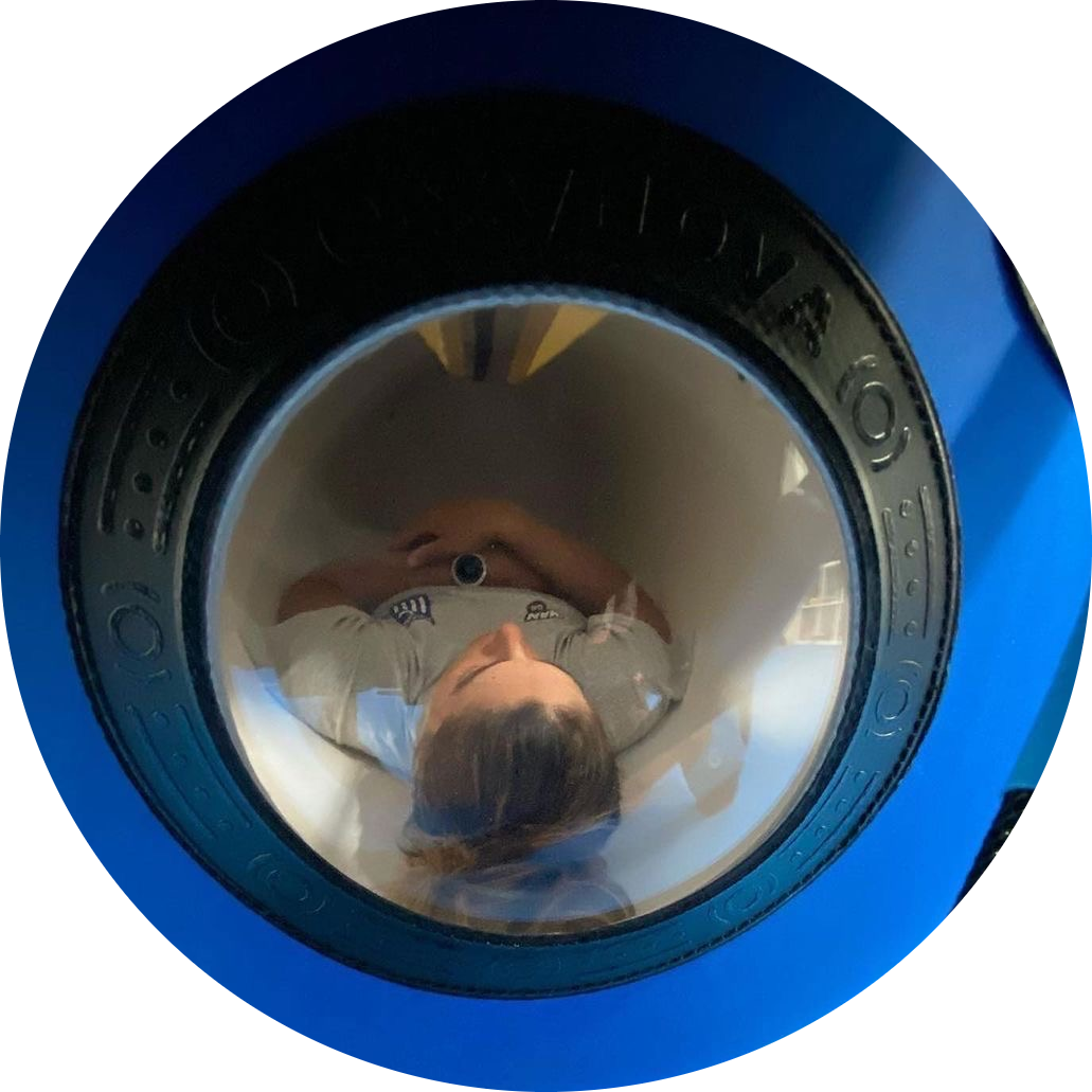 Vasileia Karachaliou inside the OxyNova 5 portable hyperbaric chamber